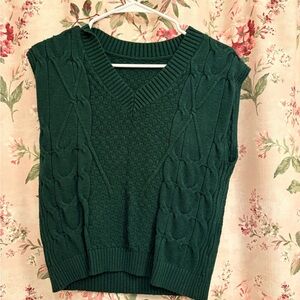 Green Cable Knit V-Neck Sweater